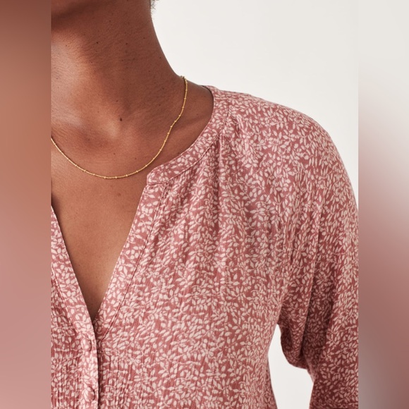 $178 NWT Faherty Montana Mauve Leaf Batik Long Sleeve Mini Dress Boho Casual - Picture 2 of 11